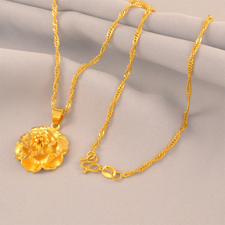 2026新款大花项链女士镀24K金色项链仿真黄金久不掉色首饰水波链