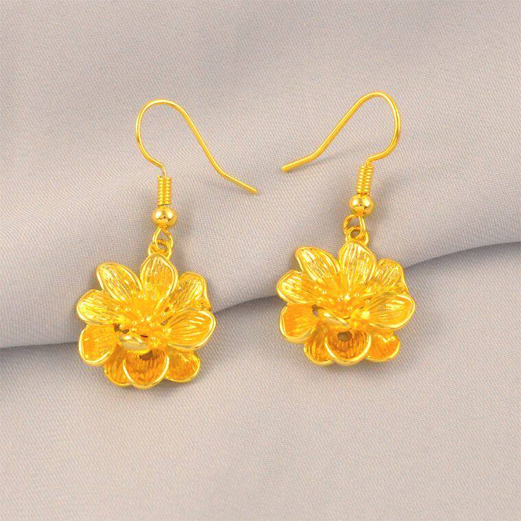 母亲节送妈妈礼盒装大花耳钩百合花耳钉镀24K金色仿真黄金耳环女