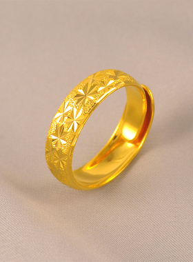 潮男戒指6mm宽可调节指环简约镀24K金色时尚单身食指戒送男友老公