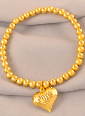 手工定制精致ins小众设计镀24K金色爱心手链空心大桃心大金珠手串