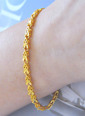 原创设计~洗手洗澡不用摘镀24K金色手链女小兔头包金手链简约百搭