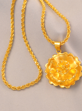 15克~精致镀24K金色花朵花瓣项链女森系个性包金牡丹花吊坠送妈妈