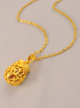 送女友老婆~法式镀24K金色招财转运如意小福袋吊坠项链女轻奢项链