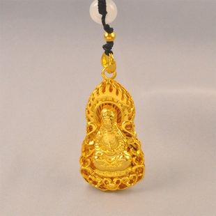 送男友礼盒镀24K金色镂空火焰观音吊牌男士项链佛坠仿真黄金吊坠