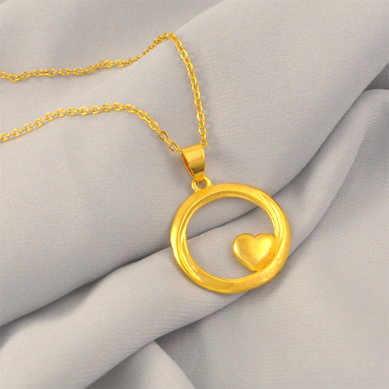 桃心项链女镀24K金色心形纤细锁骨链仿真黄金项链气质时尚送女友