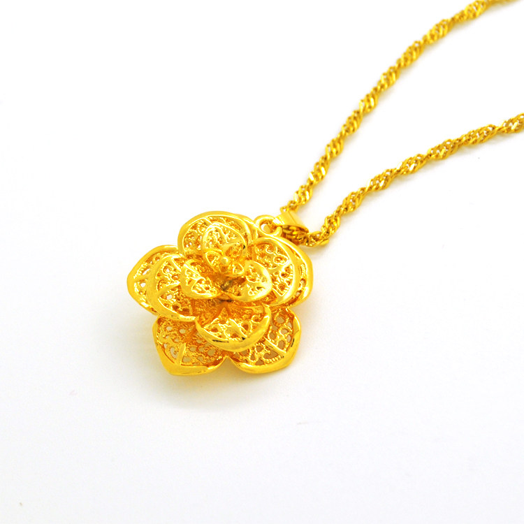 9克送妈妈母亲节礼盒装镀24K金色大花吊坠仿真黄金项链女久不掉色