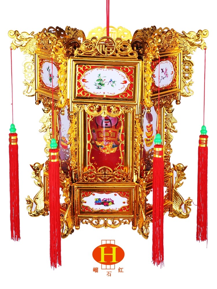 金色电动旋年转走马灯笼节仿古六角宫tyh灯中春式新阳台笼大红灯