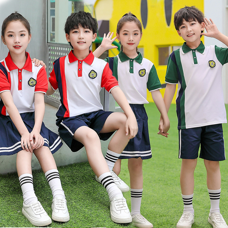 儿童校服夏季表演小学生班服幼儿园园服夏装英伦演出运动会棉套装