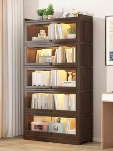 书架置物架落地简易家用儿童书柜实木收纳柜带门客厅靠墙储物柜子