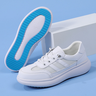 护士鞋女款秋冬季网面系带真皮透气不累脚软底防滑厚底工作医护鞋