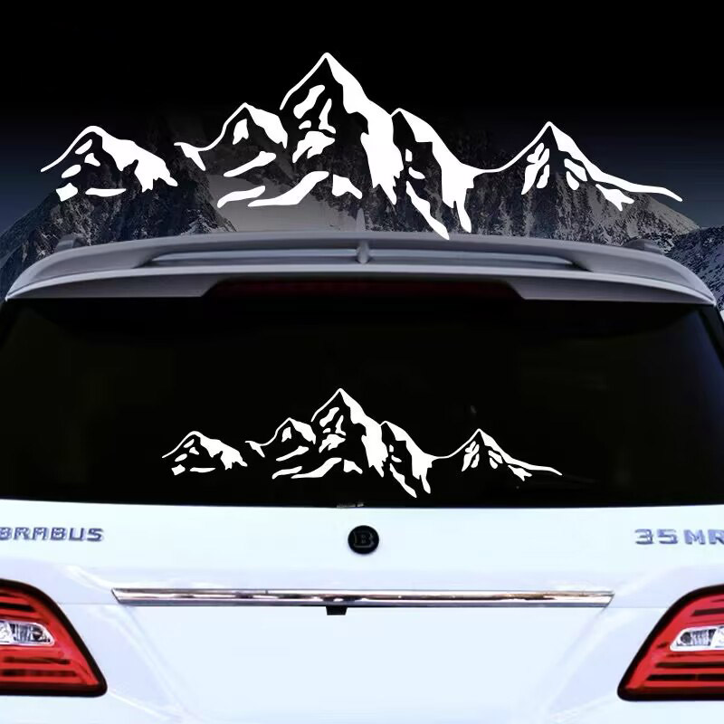 山峰雪山越野户外SUV轿车后挡风玻璃装饰反光车贴纸三角窗改装贴