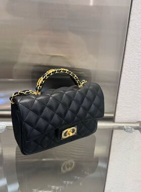 黑色小香风cf包包女2026新款高级感富家千金女式链条包方胖子手提