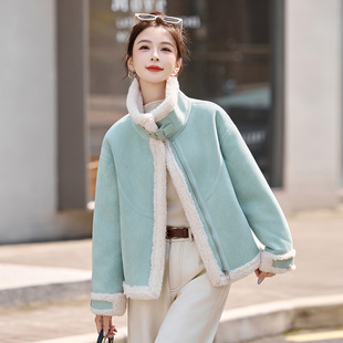 休闲羊羔毛短外套女2025冬季新款小个子皮毛一体加绒加厚夹克上衣