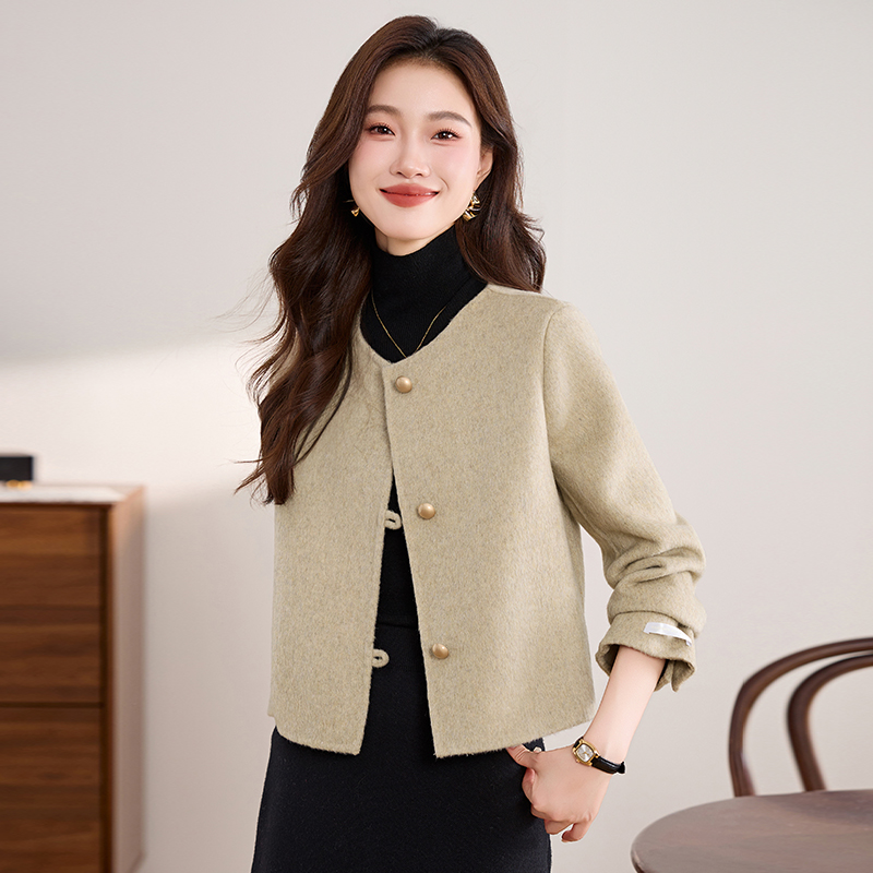 秋冬新款百搭宽松短款毛呢外套女