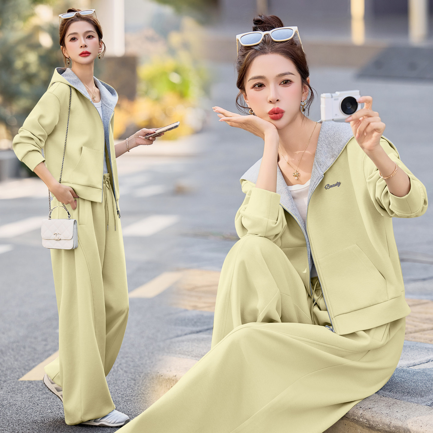 休闲运动连帽卫衣套装女2026年春秋新款宽松显瘦长袖阔腿裤两件套