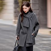 双面羊绒大衣女中长款 2025秋冬新款 宽松可脱卸围巾连帽羊毛呢外套