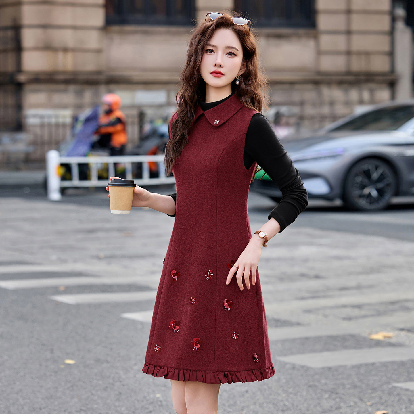 气质无袖连衣裙套装女2026春秋新款气质显瘦背心裙长袖打底两件套