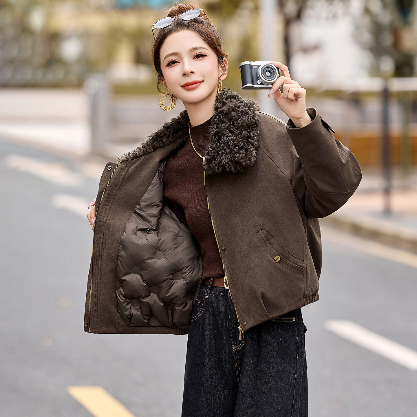 大毛领短款羽绒服女2026冬季新款