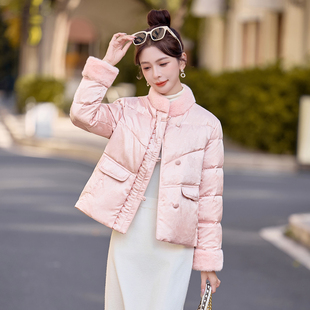 新中式风短款羽绒服女2025冬季新款宽松加厚保暖小个子白鸭绒外套