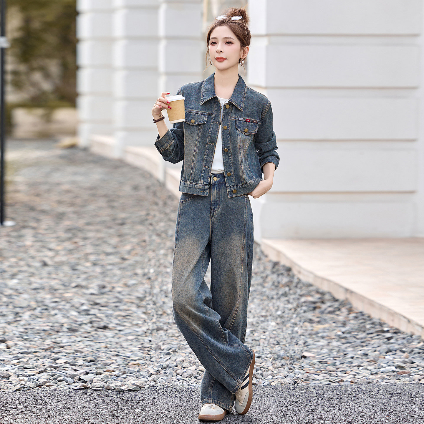 复古牛仔套装女2026春秋新款