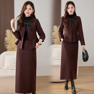 小香毛呢半身裙套裙女2025秋冬新款 高级感显瘦职业呢子外套两件套