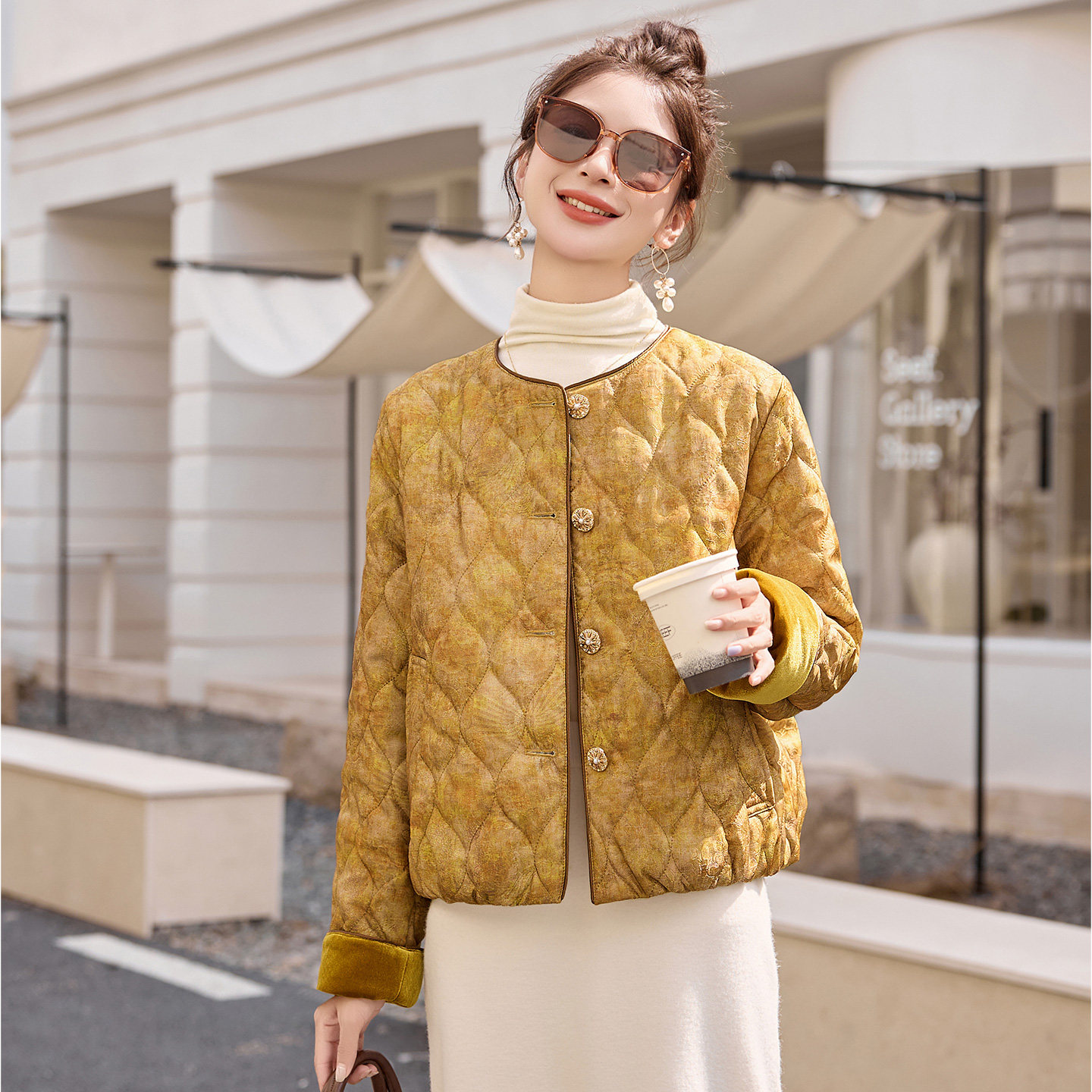 新中式国风菱格棉服外套女短款2025年冬季新款复古高级感保暖棉衣