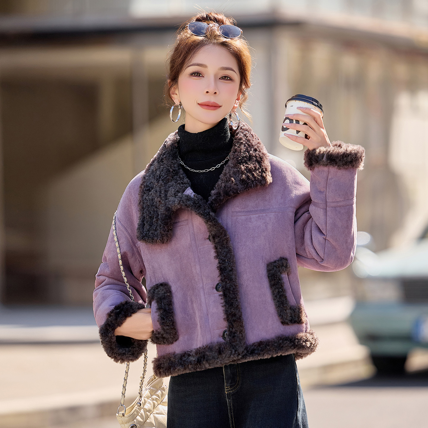 皮毛一体短外套女2025年冬季新款