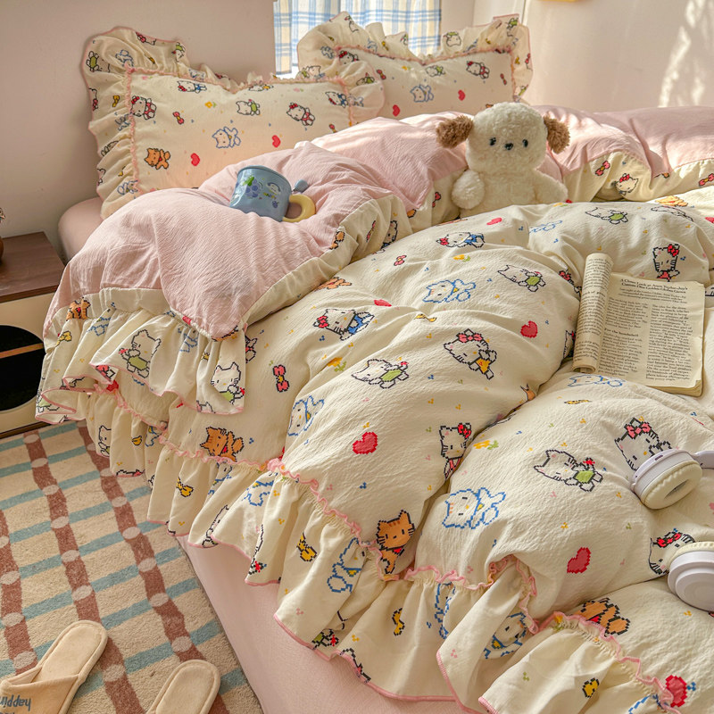 韩版花边可爱被套单件150x200x230宿舍单人被单三件套水洗棉被罩