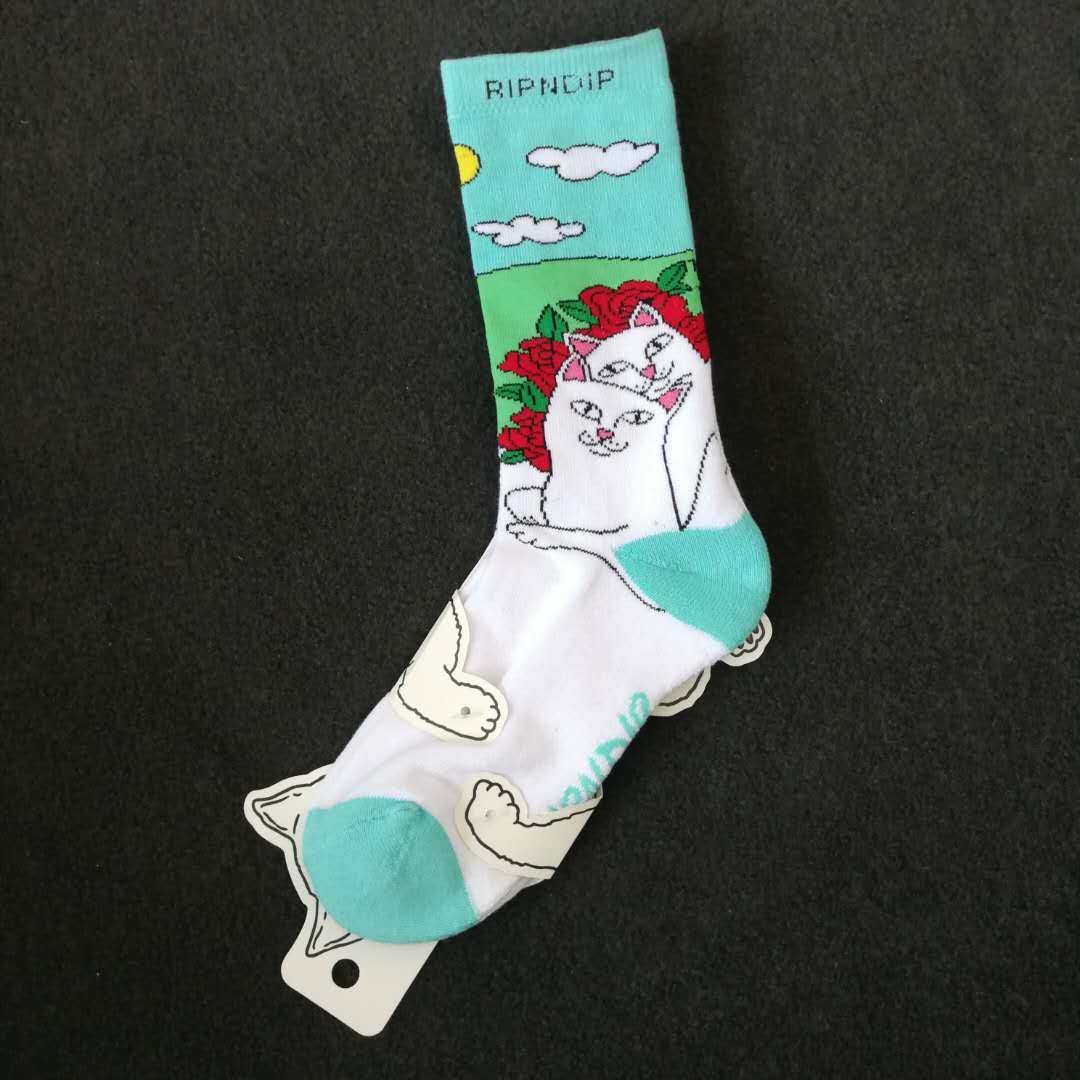 潮喵 小贱猫 原宿嘻哈街头 中指猫袜子