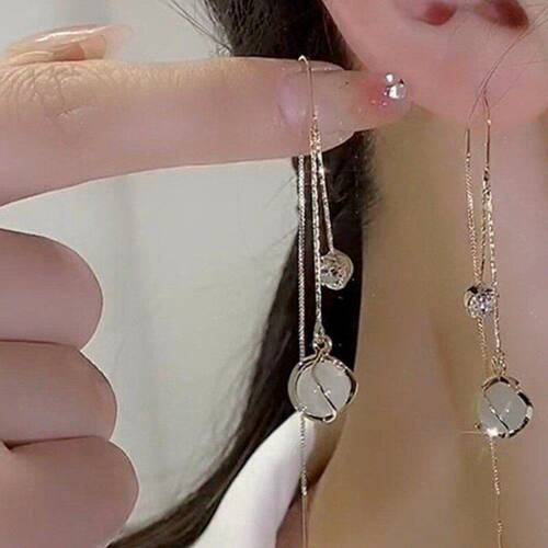 个性网红金坠女耳环百搭时尚耳饰耳钉新款猫眼石配饰耳线流苏