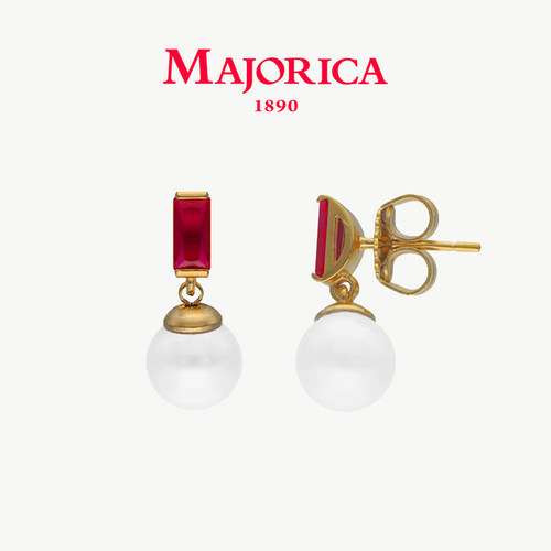 Majorica美娇丽佳手作珍珠耳钉女款复古精致耳饰百搭8mm手作珍珠