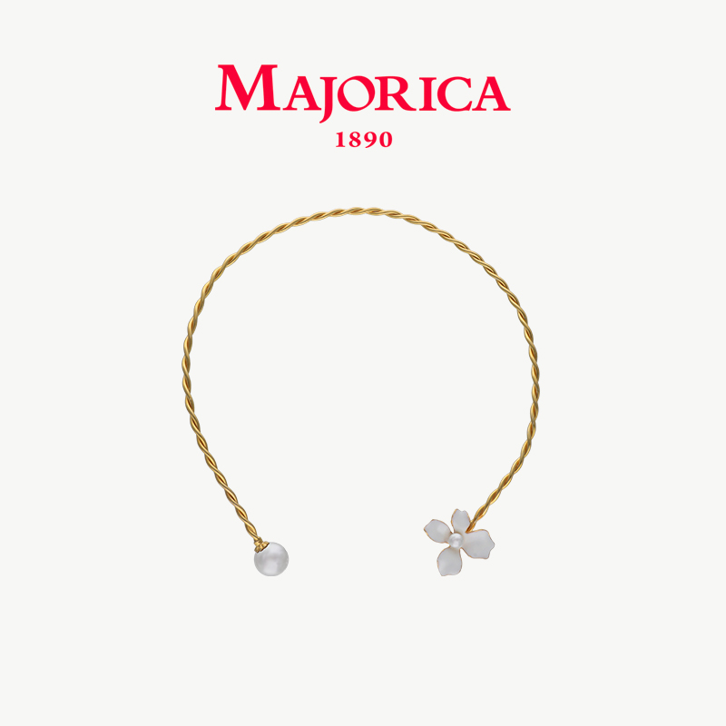 Majorica美娇丽佳珍珠项链女珐琅花锁骨链时尚颈链搭配5/12mm珍珠