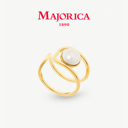 Majorica美娇丽佳手作珍珠戒指女复古轻奢指环镶8mm手作珍珠