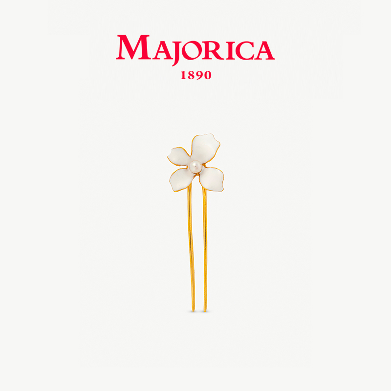 Majorica美娇丽佳珐琅花珍珠发夹编发扣夹女款小巧搭配5mm珍珠