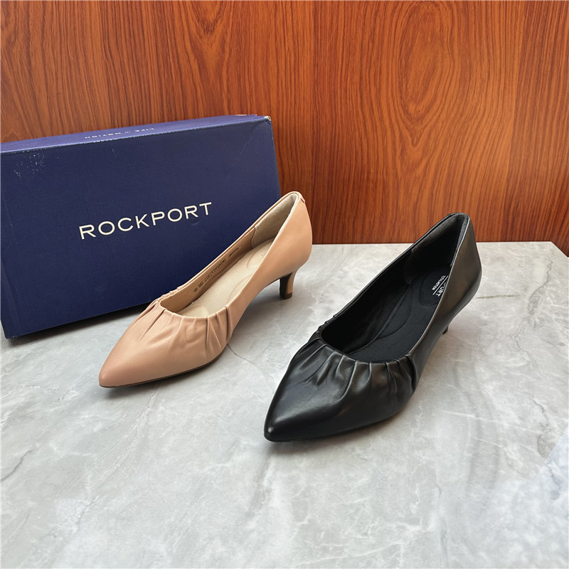 乐步Rockport断撤柜正品尖头浅口宽版单鞋中跟真皮透气工作女鞋W