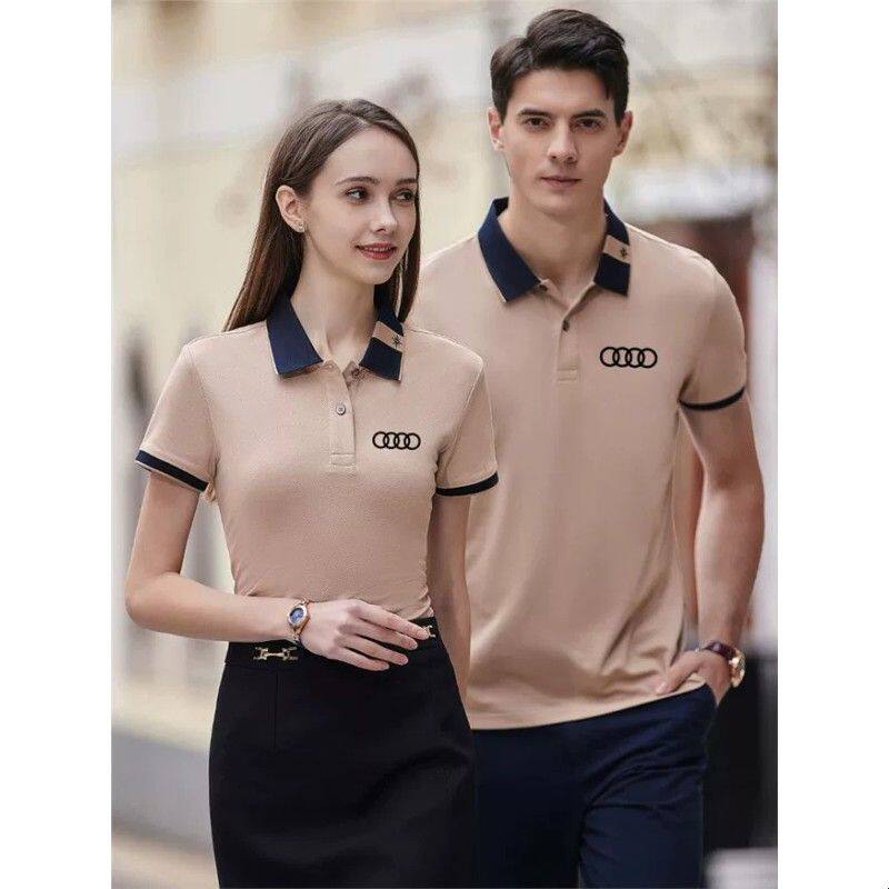 修身polo衫短袖翻领T恤企业工作衣服超市员工装印字logo刺绣