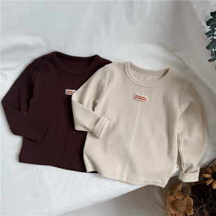 儿童韩版秋季新款T恤男童女童中线打底衫小童宝宝纯色长袖上衣潮