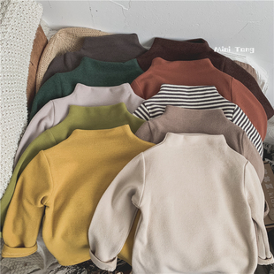 T恤秋冬装 儿童糖果色半高领男童女童奥绒打底衫 婴儿宝宝基础长袖