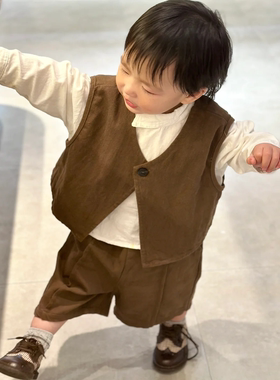 2025秋季新款儿童马甲男童女童黑色马甲小童宝宝文艺范马夹坎肩潮