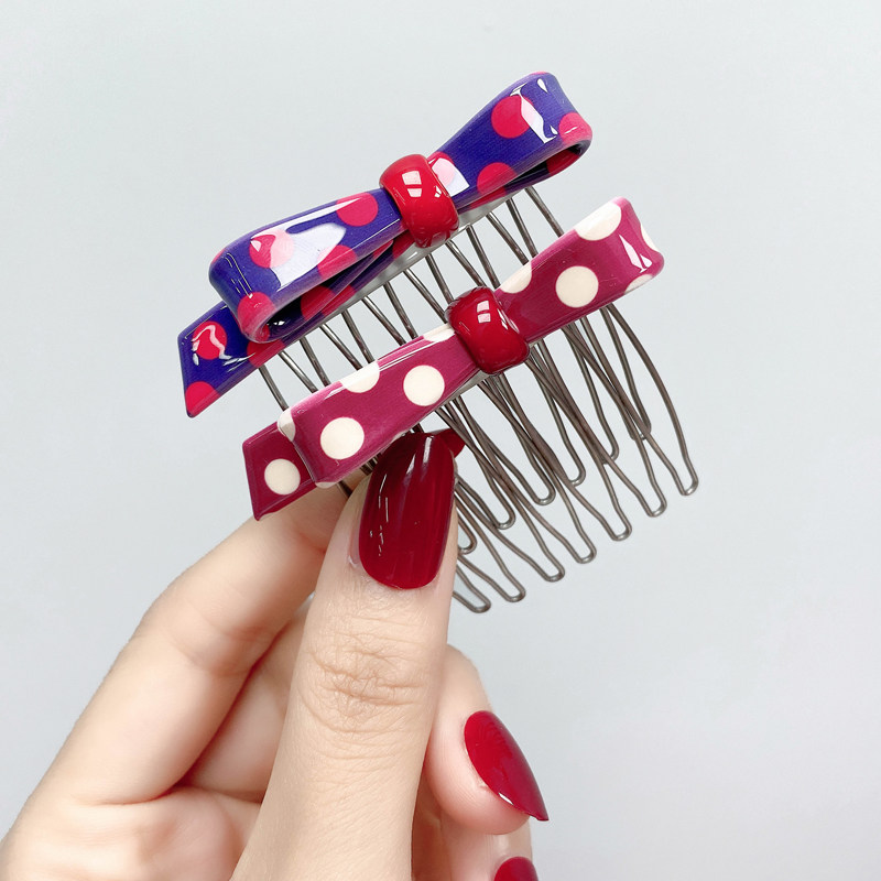 韩国进口正品发饰grain de beaute/aznavour圆点蝴蝶结发梳插梳