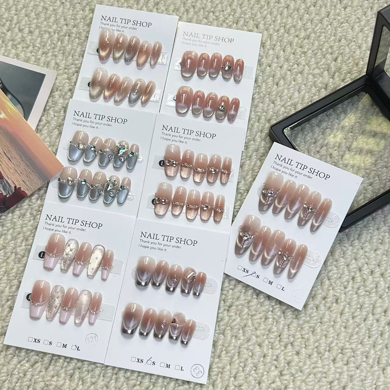 高品质法式猫眼闪钻纯手工穿戴甲