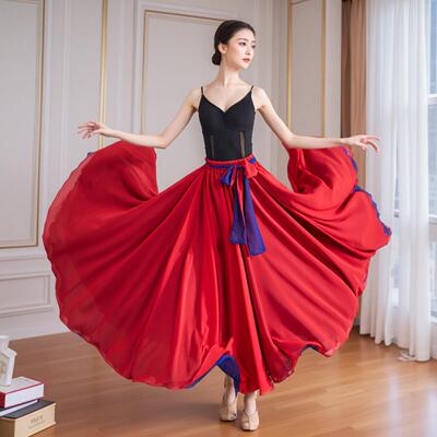 720度高腰雪纺双色舞蹈裙