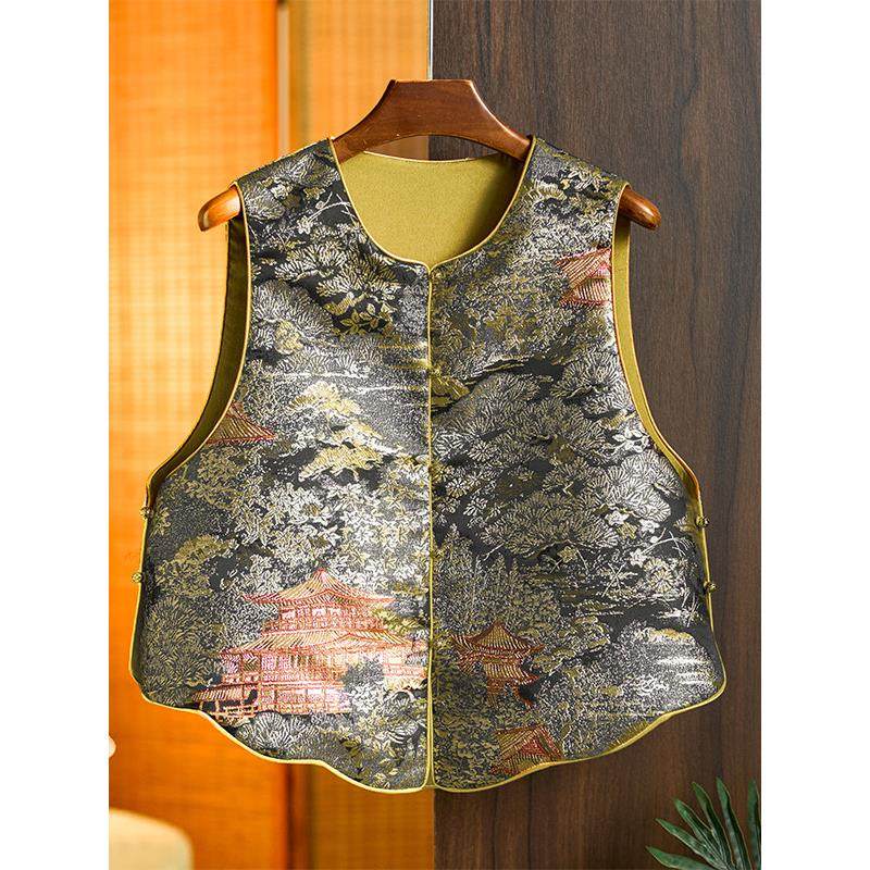 高端新中式国风盘扣马甲提花背心2026无袖新款春秋上衣复古坎肩女,女装/女士精品,上衣,淘宝优惠券,粉丝福利购,淘宝优惠卷