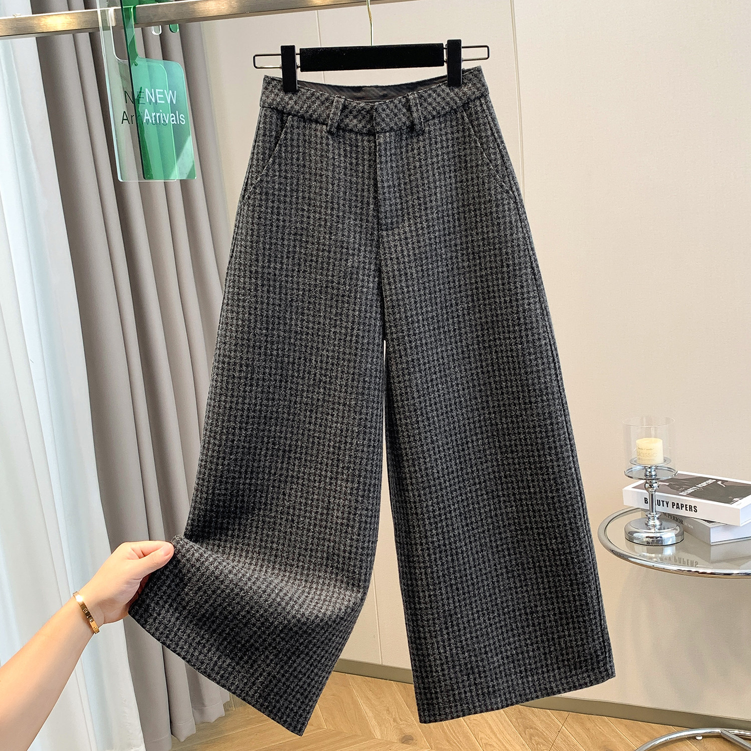 秋冬大码女装复古高腰直筒阔腿毛呢裤胖MM加厚宽松百搭九分休闲裤,女装/女士精品,休闲裤,淘宝优惠券,粉丝福利购,淘宝优惠卷