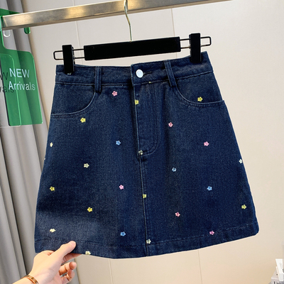 夏季新款文艺休闲绣花牛仔短裙