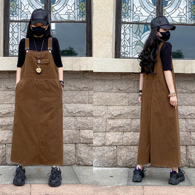 春季新款文艺复古背带牛仔长裙女