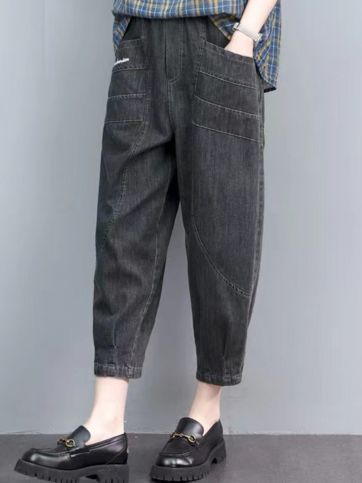 PLUS SIZE WOMENS SUMMER THIN CROPPED JEANS WOMENS LOOSE AND SKINNY CASUAL STRAIGHT PIPE PANTS HAREM PANTS SPRING