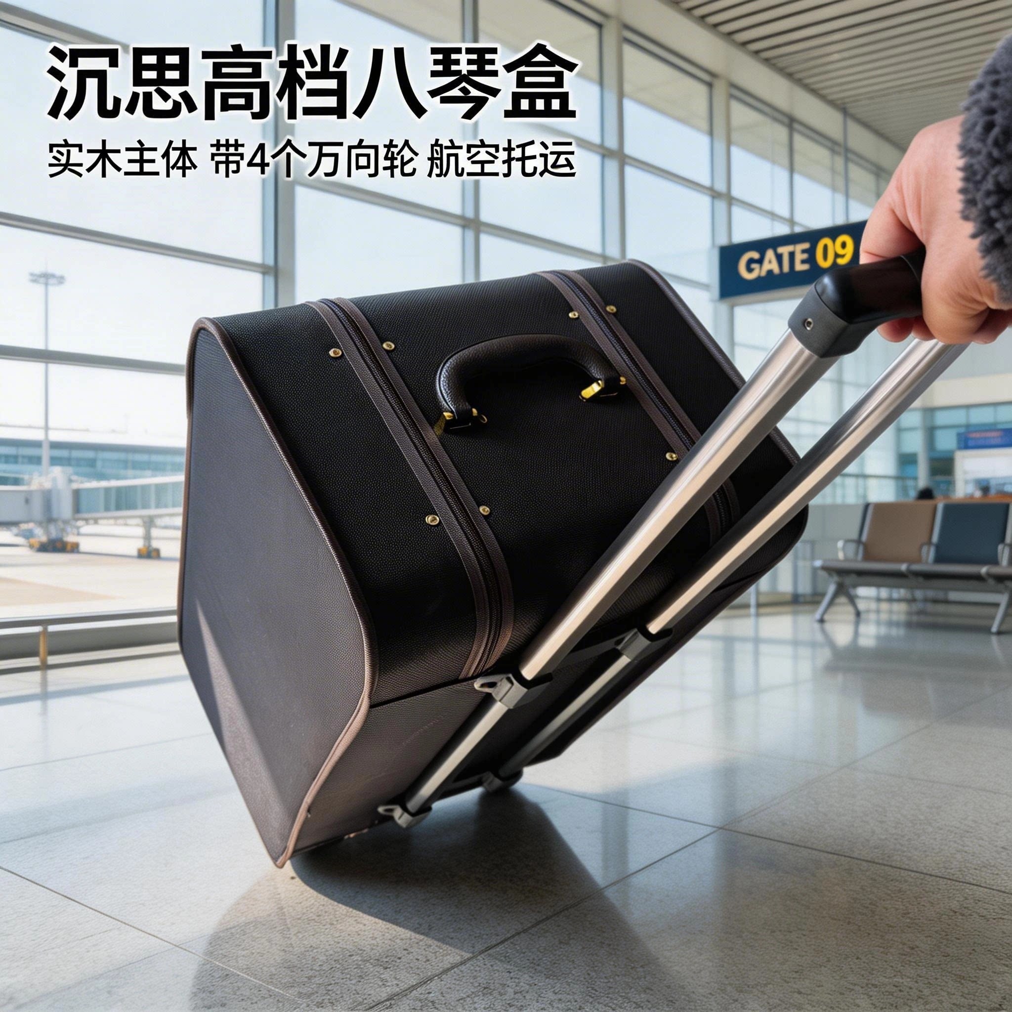 商务风实木八琴盒拉杆箱万向轮登机箱轻便旅行箱航空托运小提琴盒