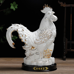 陶瓷白色公鸡招财风水镇宅红黄家居装饰客厅电视柜开业大公鸡摆件