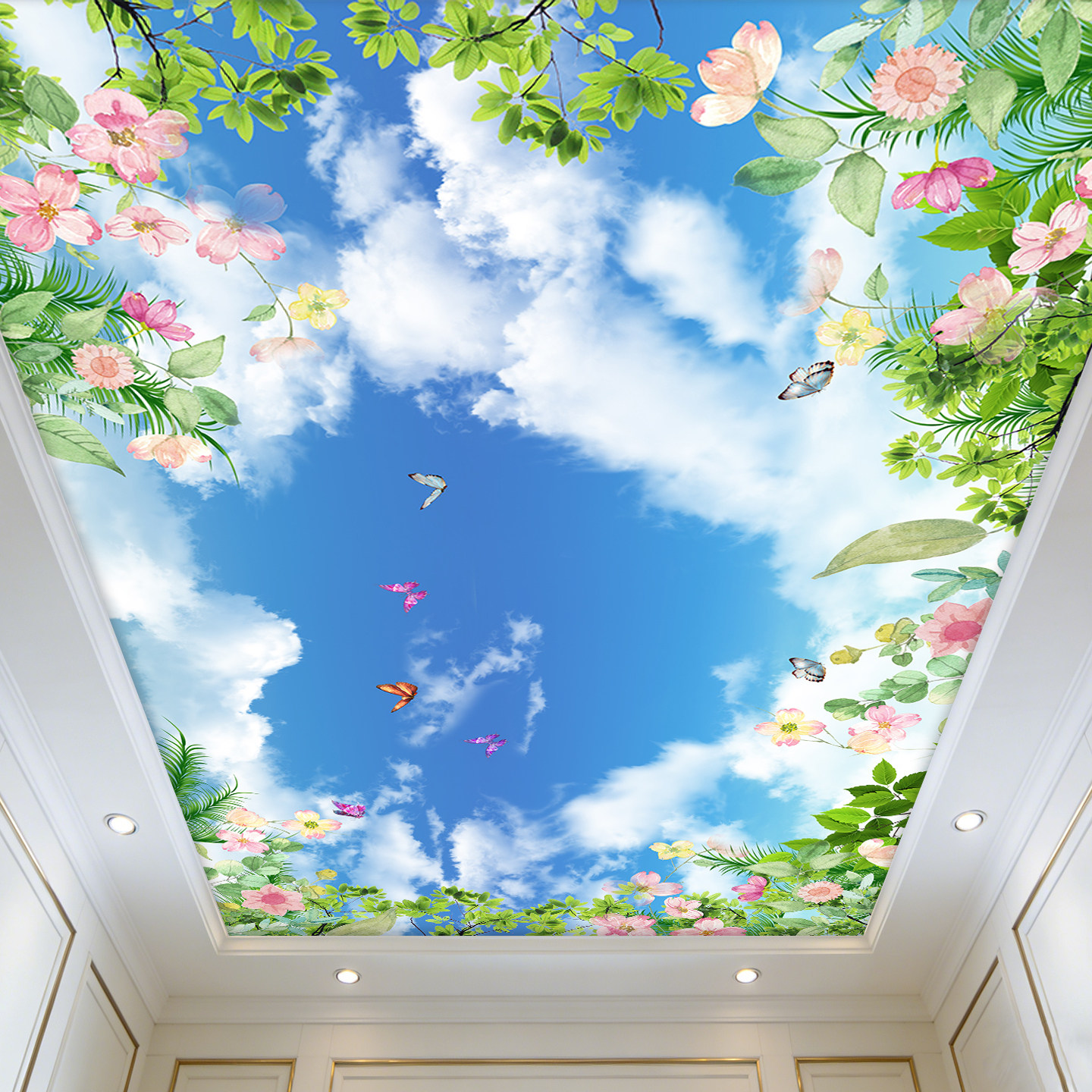 蓝天白云天花板自粘壁纸3d立体墙贴客厅卧室背景屋顶墙贴装饰壁画